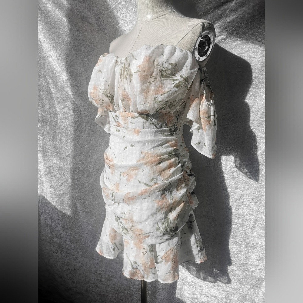 Chicways Off The Shoulder Floral Ruffle Mini Dress Size medium